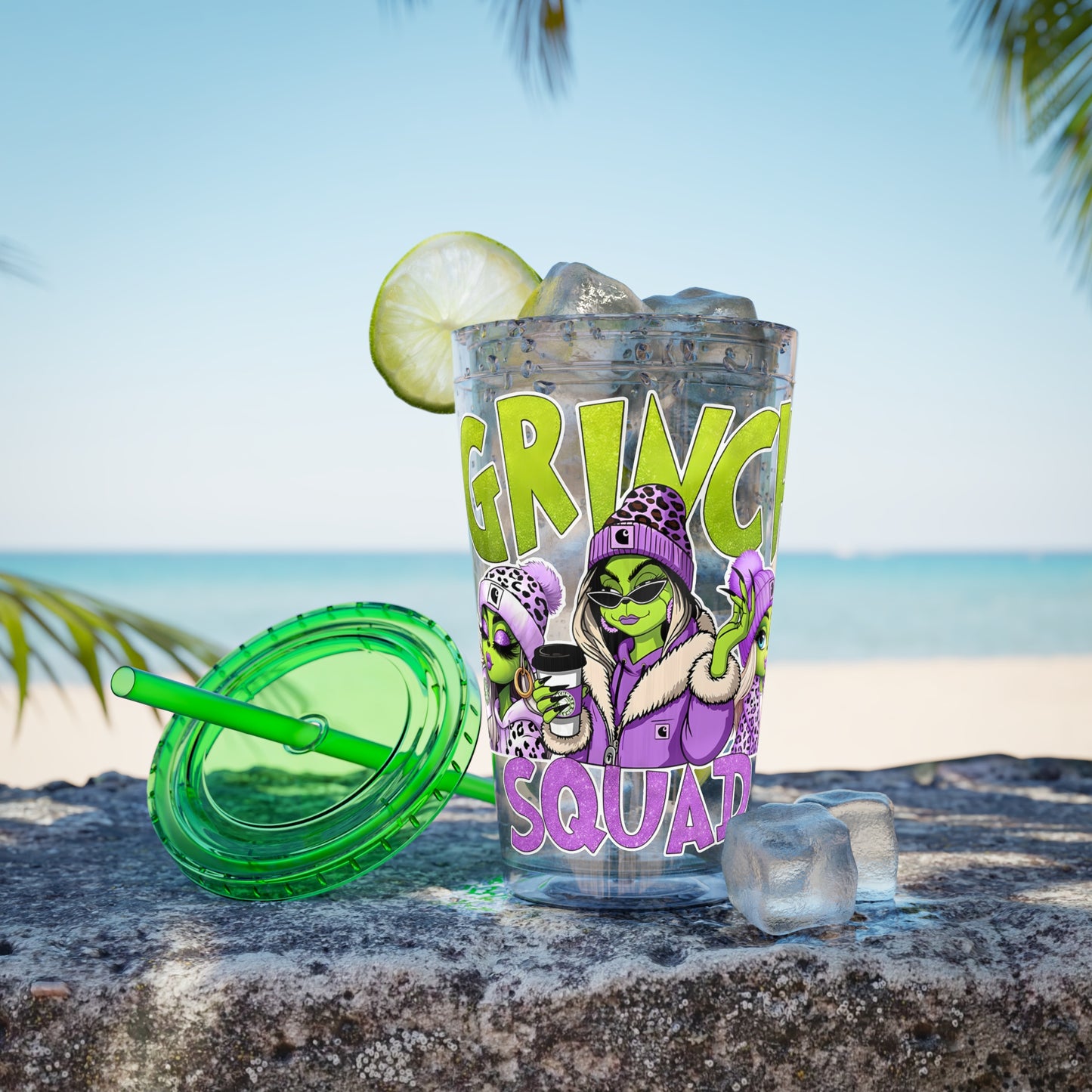 Grinch Squad 16oz Tumbler with Straw — Holiday Party Drink Cup