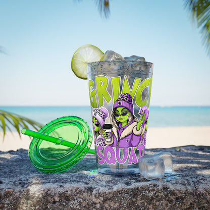 Grinch Squad 16oz Tumbler with Straw — Holiday Party Drink Cup