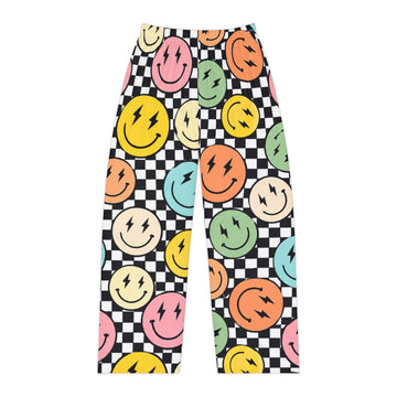 Smiley Checkboard Women's Pajama Pants — Colorful Retro Lounge Sleepwear