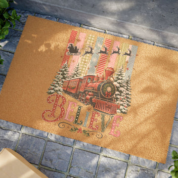 Vintage Welcome Mat Believe Christmas Doormat –Train Holiday