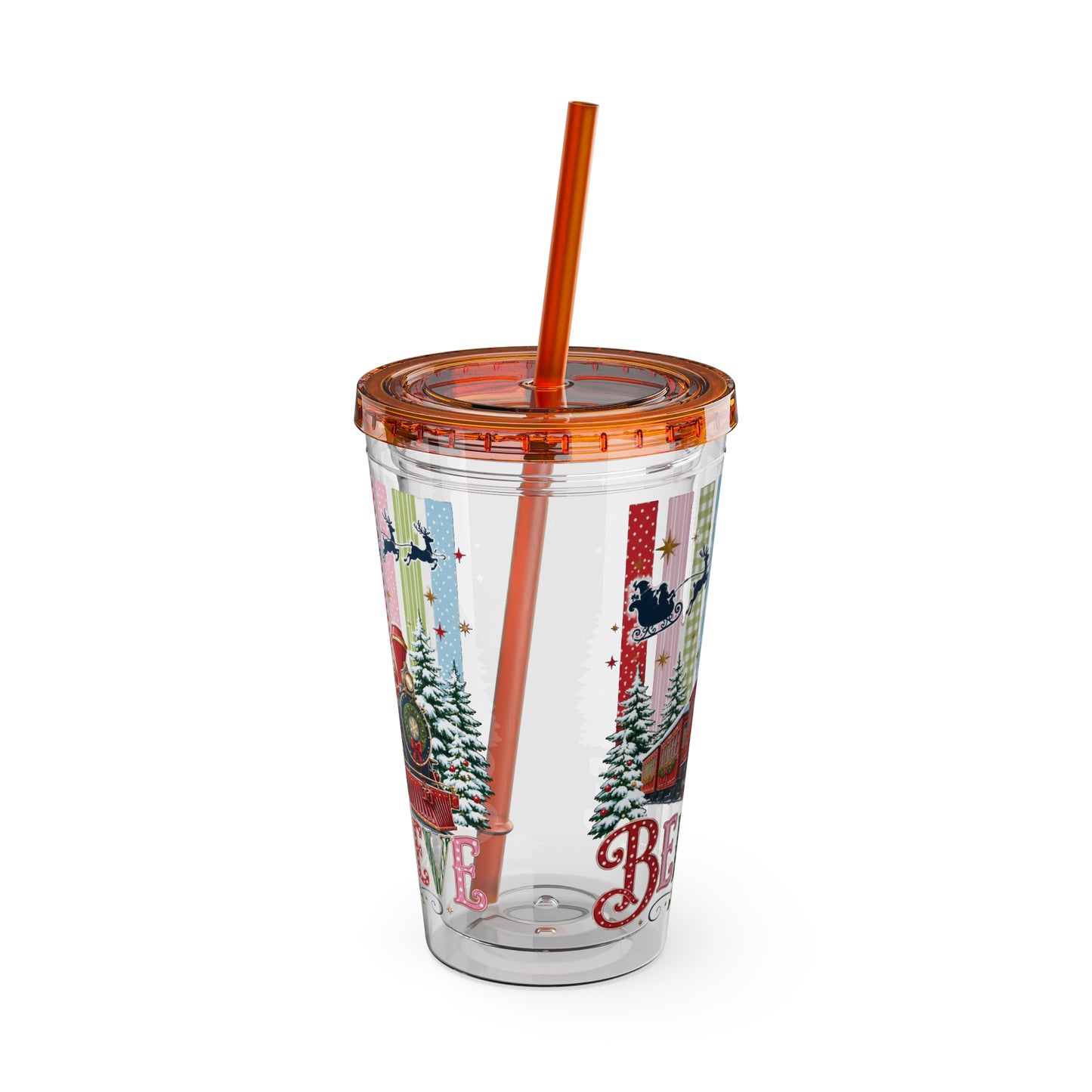 Believe Holiday Tumbler — Christmas Train 16oz Straw Cup