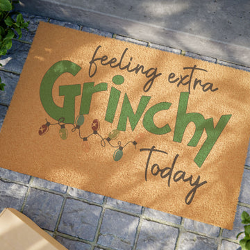 Vintage Welcome Mat "Feeling Extra Grinchy Today" Holiday Coir