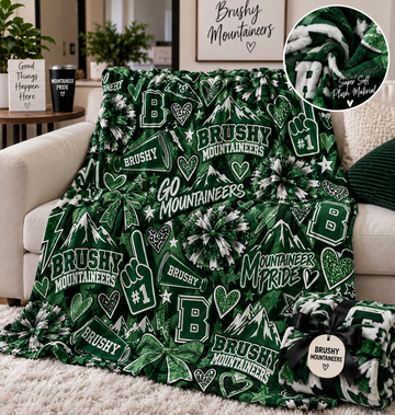Mountaineers Spirit Velveteen Plush Blanket — Green Cheer Pattern (Go Brushy)