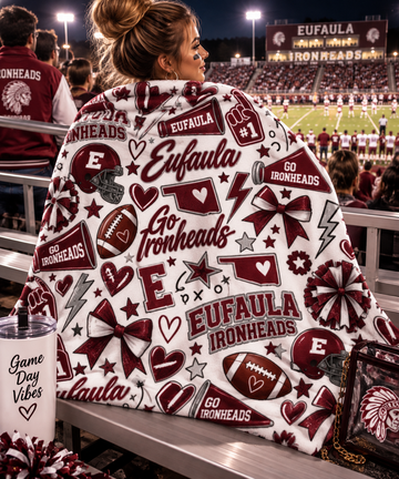 Eufaula Ironheads Velveteen Plush Blanket — Go Ironheads Football Throw