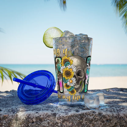 16oz Tumbler with Straw - "Being You" Floral Skull Cold Drink Cup Sunsplash Skull & Sunflower