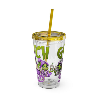 Grinch Squad 16oz Tumbler with Straw — Holiday Party Drink Cup