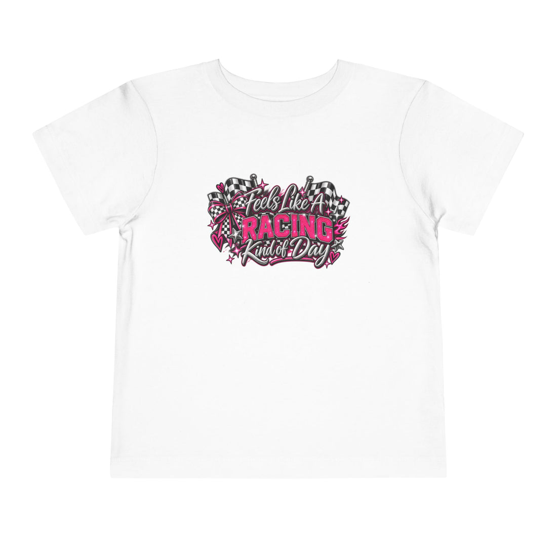 Toddler Racing Tee – "Feels Like A Racing Kind of Day" Pink Checkered Kids Shirt