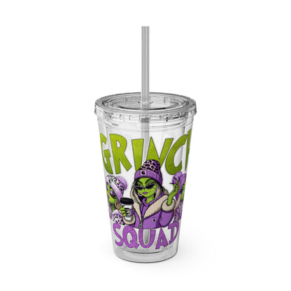 Grinch Squad 16oz Tumbler with Straw — Holiday Party Drink Cup
