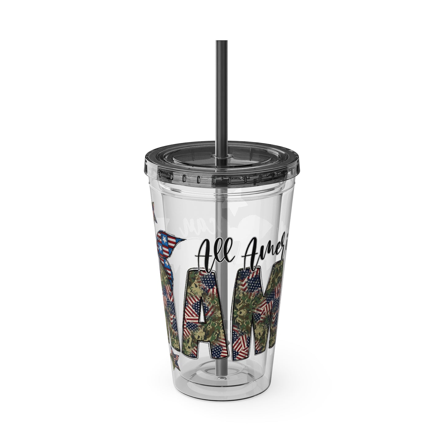 Patriotic Mama 16oz Tumbler with Straw — All American Floral Flag Design