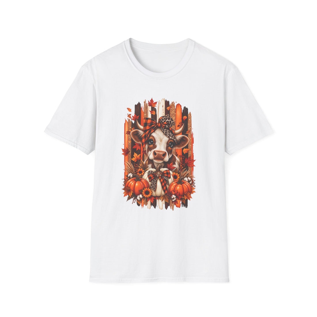 Cow Face Fall T-Shirt — Autumn Pumpkins & Plaid Bandana Tee