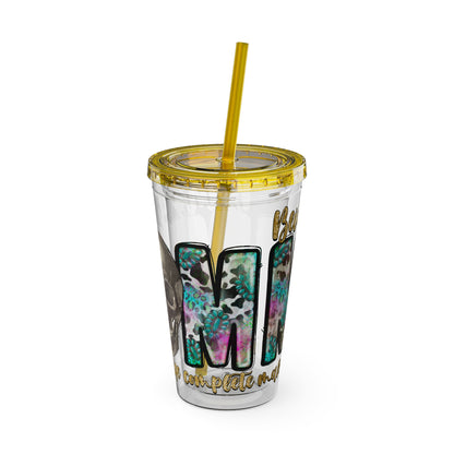 16oz Tumbler with Straw - "Being You" Floral Skull Cold Drink Cup Sunsplash Skull & Sunflower