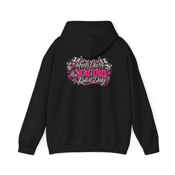Racing Kid at Heart Hoodie – Checkered Flag Graphic Sweatshirt 🏁🩷