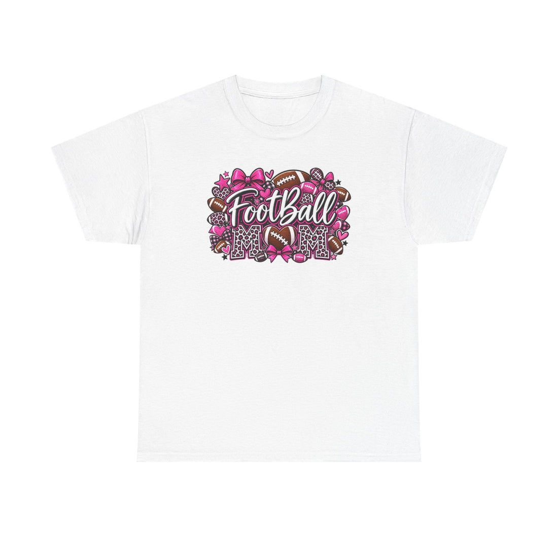 Football Mom T-Shirt - Pink Heart & Football Graphic
