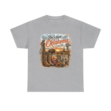 Vintage Route 66 Cowboy Boots Design - She's From Oklahoma Graphic Tee