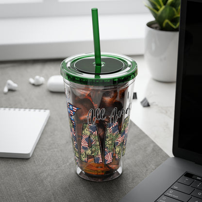 Patriotic Mama 16oz Tumbler with Straw — All American Floral Flag Design