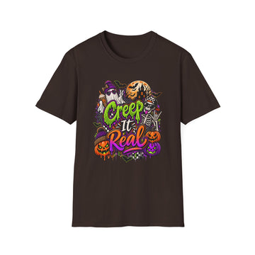 Halloween Tee — "Creep It Real" Ghosts & Skeletons Graphic