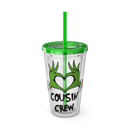 Tumbler — Cousin Crew Holiday Grinch Hands 16oz Straw Cup