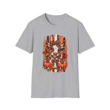 Cow Face Fall T-Shirt — Autumn Pumpkins & Plaid Bandana Tee