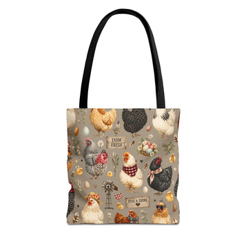 Chicken Farm Pattern Tote Bag – Farm Fresh Hen Print All-Over Tote