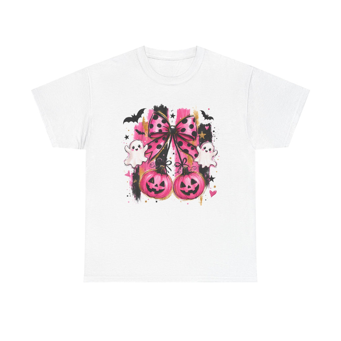 Halloween Pink Pumpkin Tee — Cute Ghosts & Polka Dot Bow Halloween T-Shirt