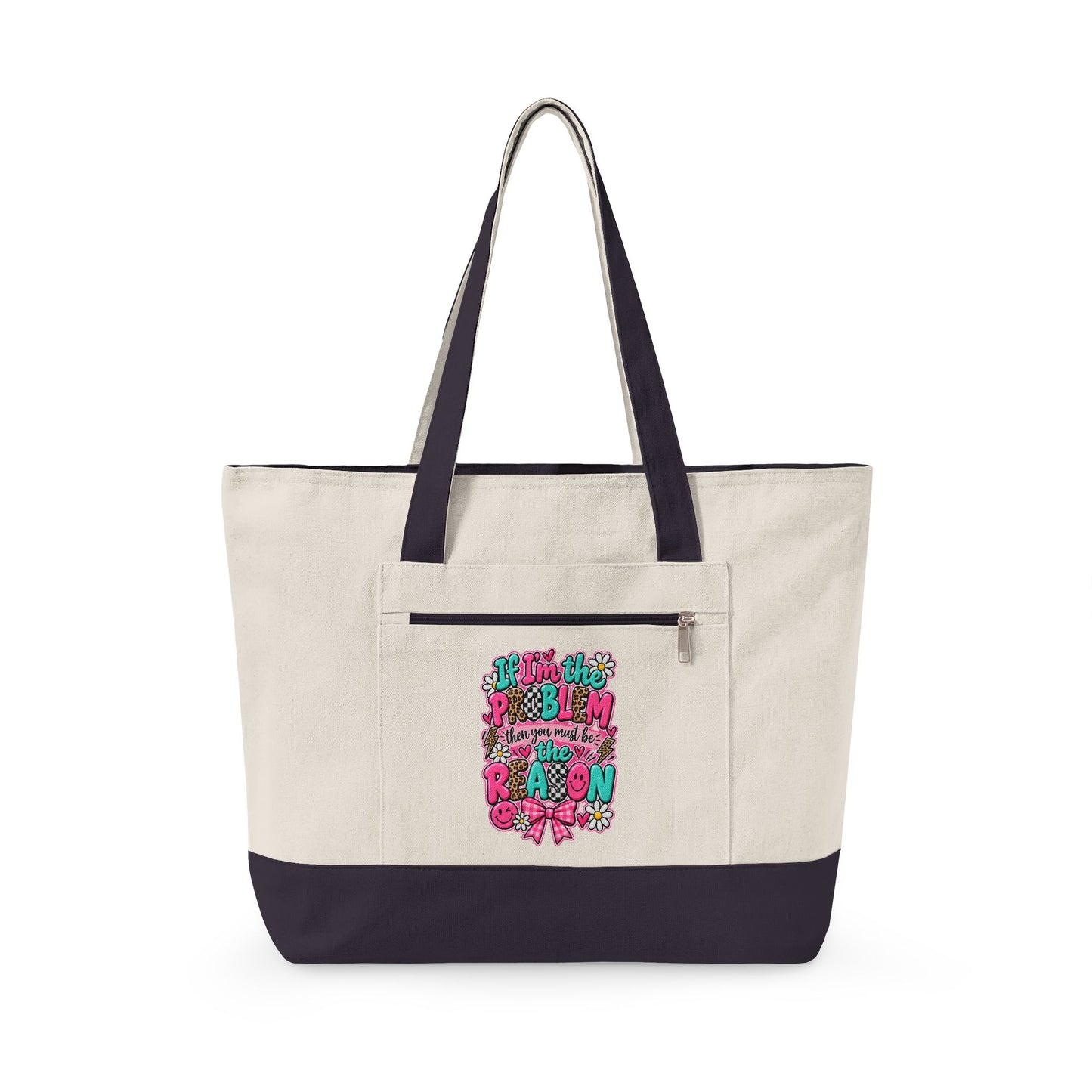 Canvas Tote Bag — Floral 'All You Need Is Love' Zippered Shopper