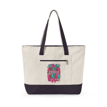 Canvas Tote Bag — Floral 'All You Need Is Love' Zippered Shopper
