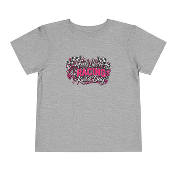 Toddler Racing Tee – "Feels Like A Racing Kind of Day" Pink Checkered Kids Shirt