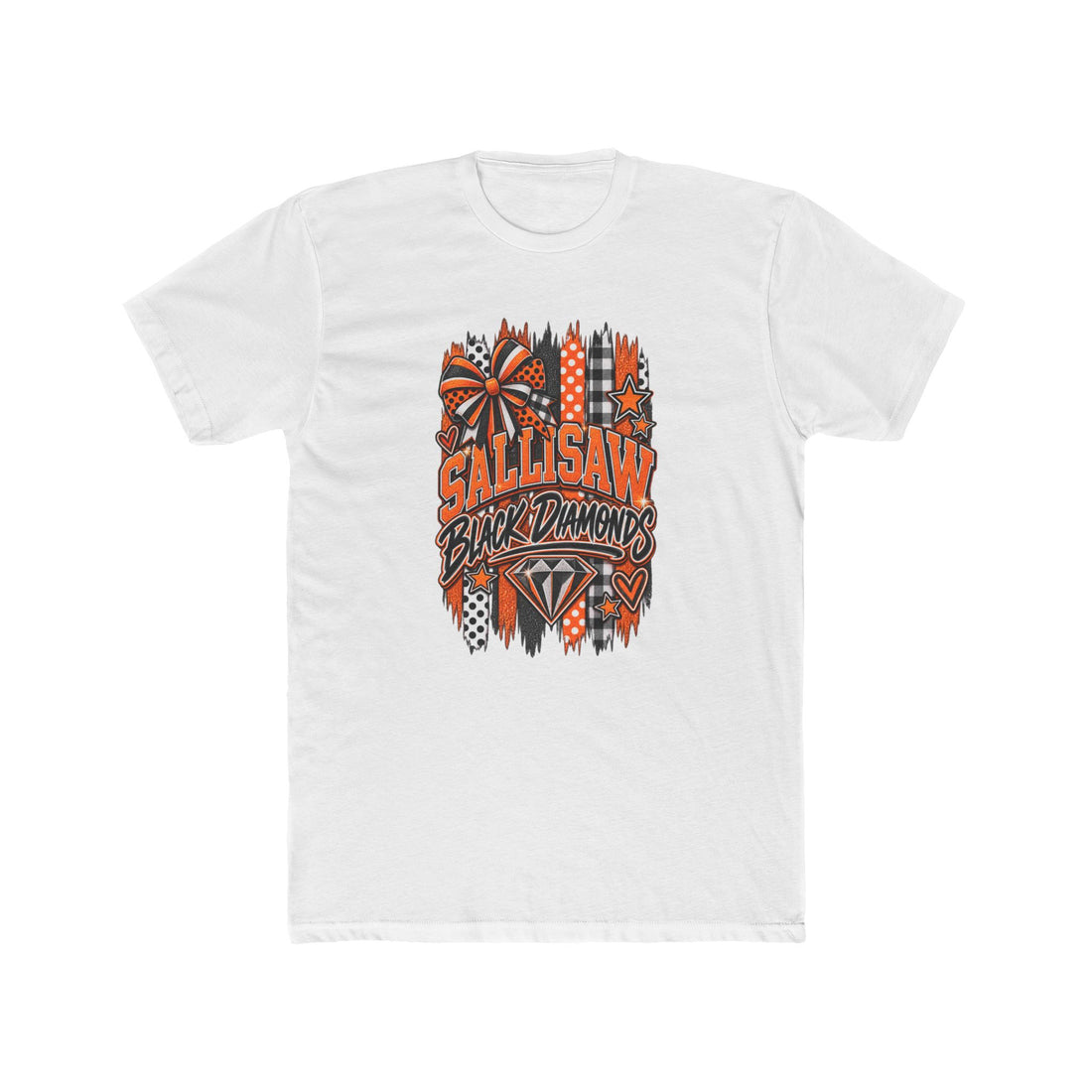 Sallisaw Black Diamonds Graphic Tee — School Spirit Orange & Black Crew Shirt