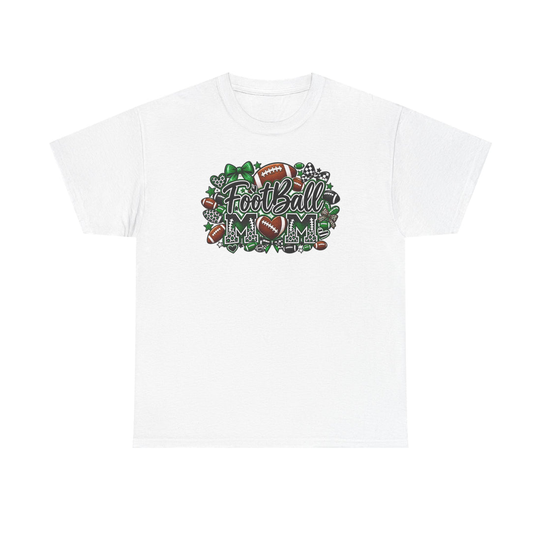 Football Mom Doodle Graphic Tee — Green & Brown Illustrated Football Design