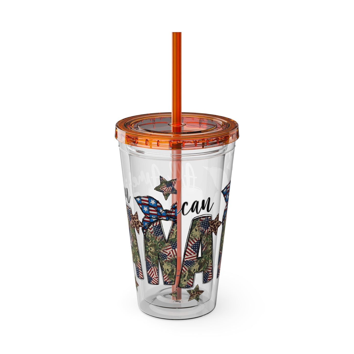 Patriotic Mama 16oz Tumbler with Straw — All American Floral Flag Design