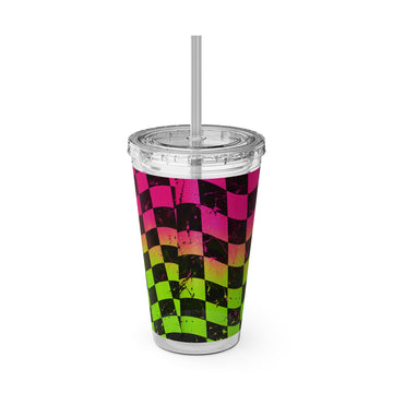 Neon Checkered 16oz Tumbler – Hot Pink & Lime Green