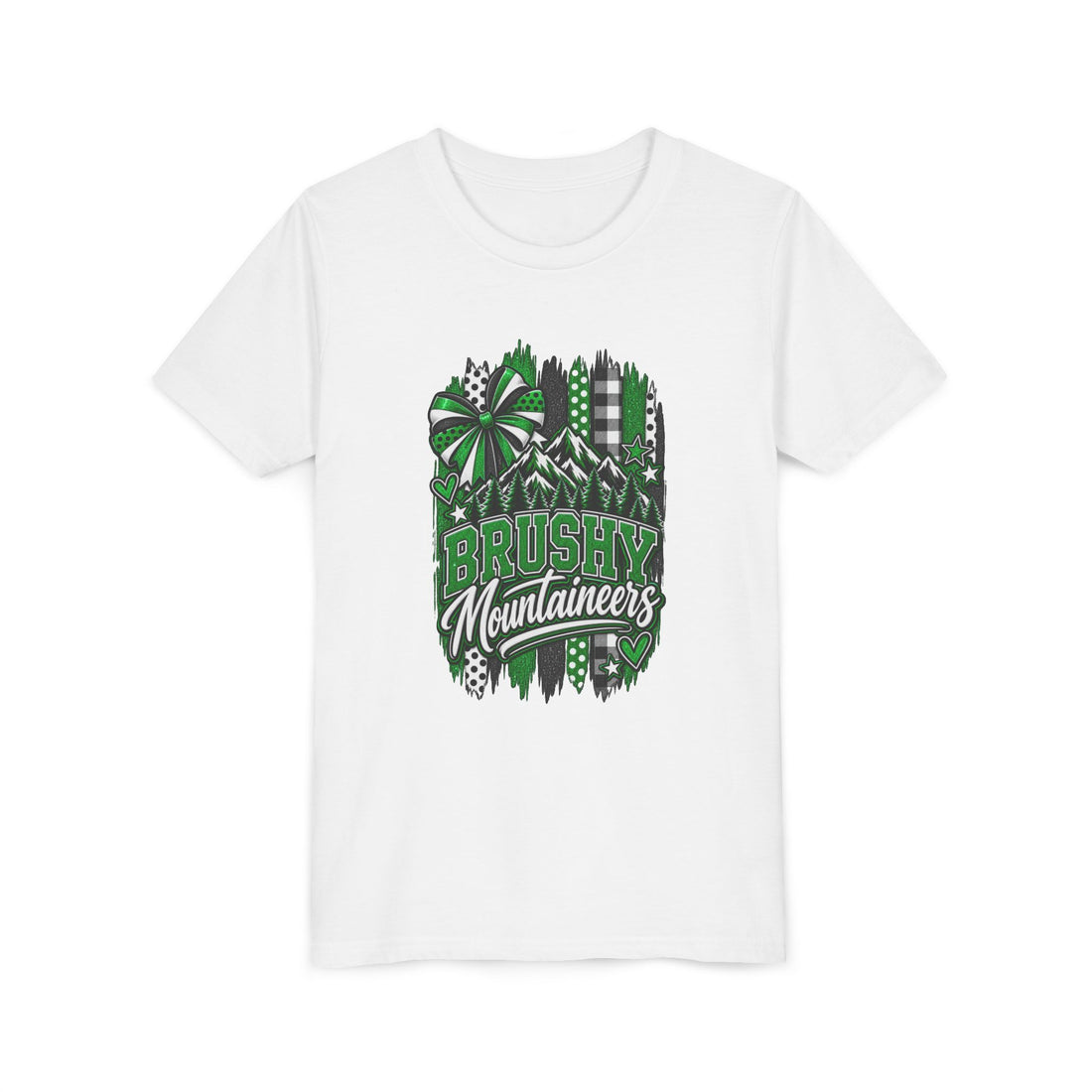 Brushy Mountaineers Youth Tee — Green Mountain Spirit Short Sleeve Shirt
