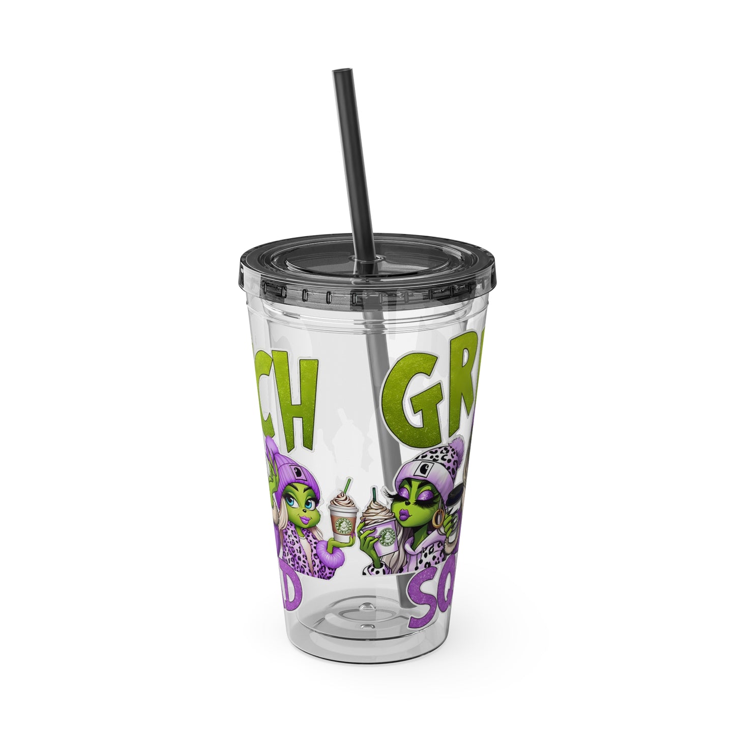 Grinch Squad 16oz Tumbler with Straw — Holiday Party Drink Cup