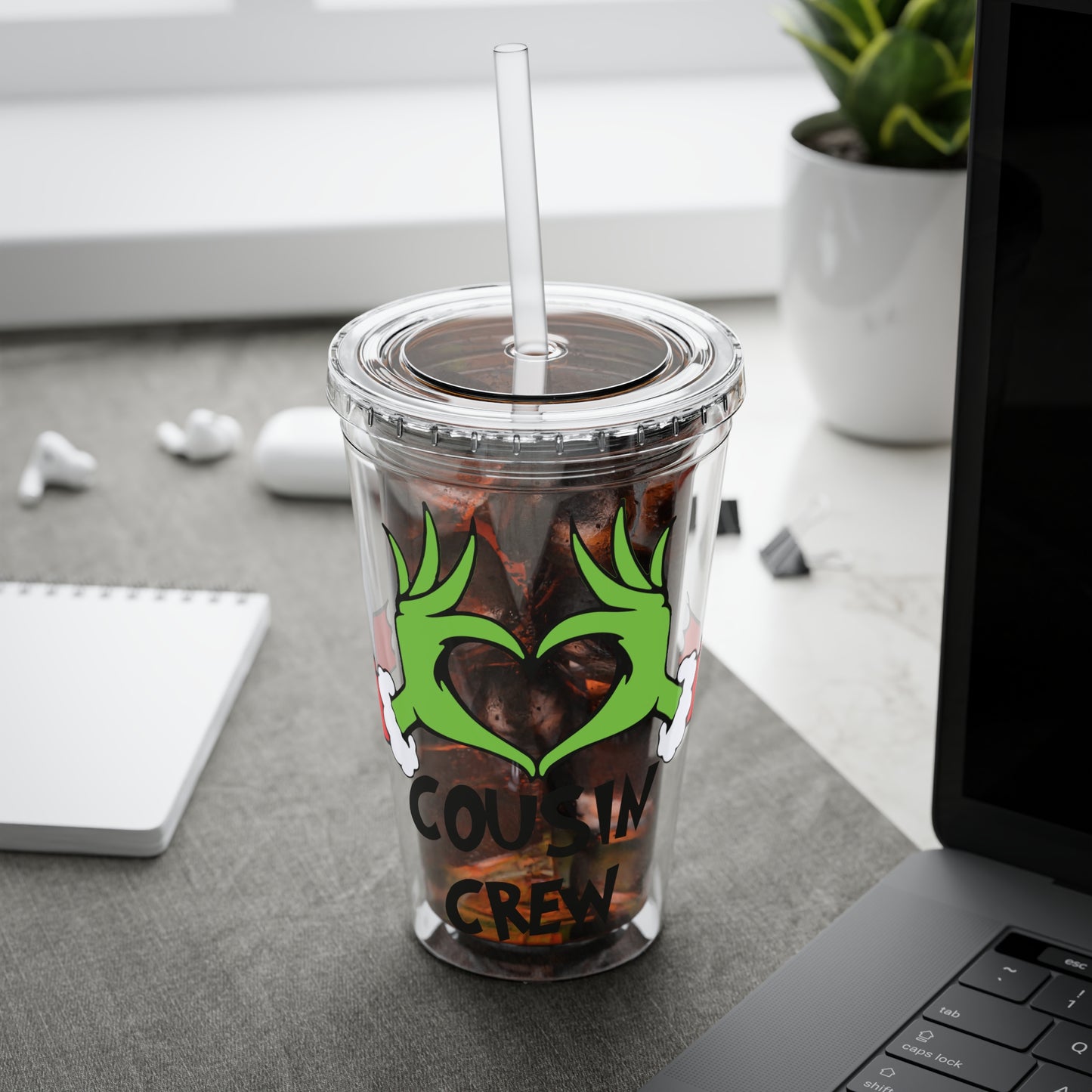 Tumbler — Cousin Crew Holiday Grinch Hands 16oz Straw Cup