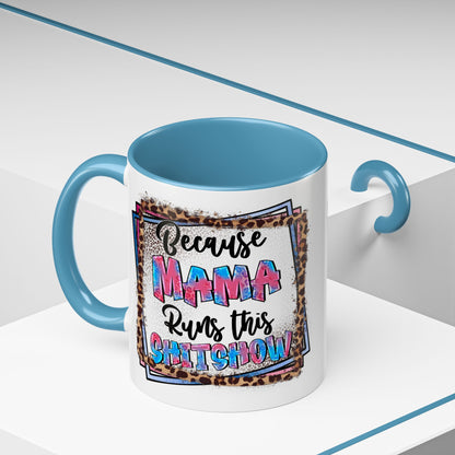 Mama Runs This Shitshow Accent Coffee Mug — Leopard & Watercolor Mom Gift (11/15oz)
