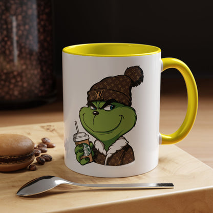 Grinch Luxury Winter Coffee Mug – Designer Beanie & Holiday Drink Cartoon (11/15oz)