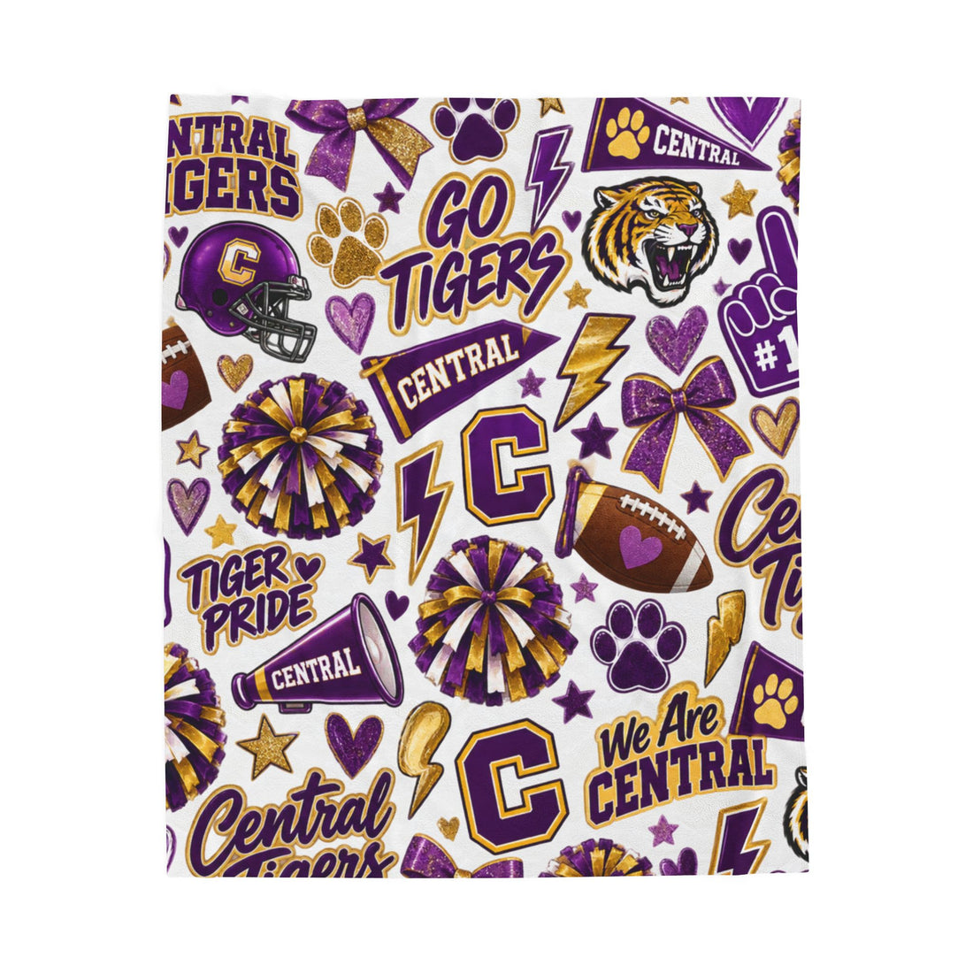 Central Tigers Velveteen Plush Blanket — Go Tigers Patterned Cozy Throw