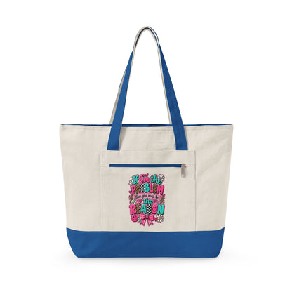 Canvas Tote Bag — Floral 'All You Need Is Love' Zippered Shopper