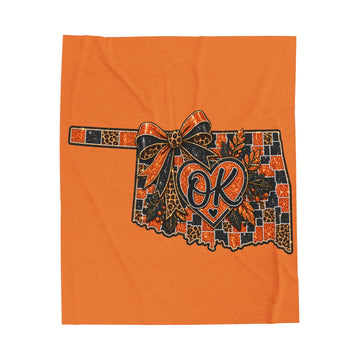 Oklahoma Heart 'OK' Velveteen Plush Blanket — Cozy State Pride Throw (Orange)
