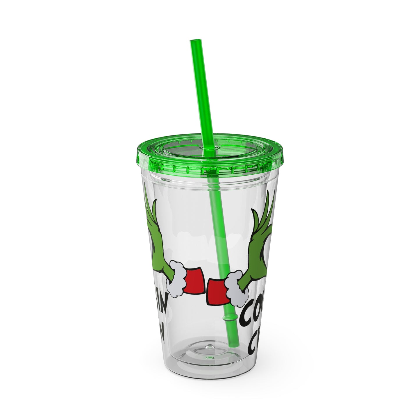 Tumbler — Cousin Crew Holiday Grinch Hands 16oz Straw Cup