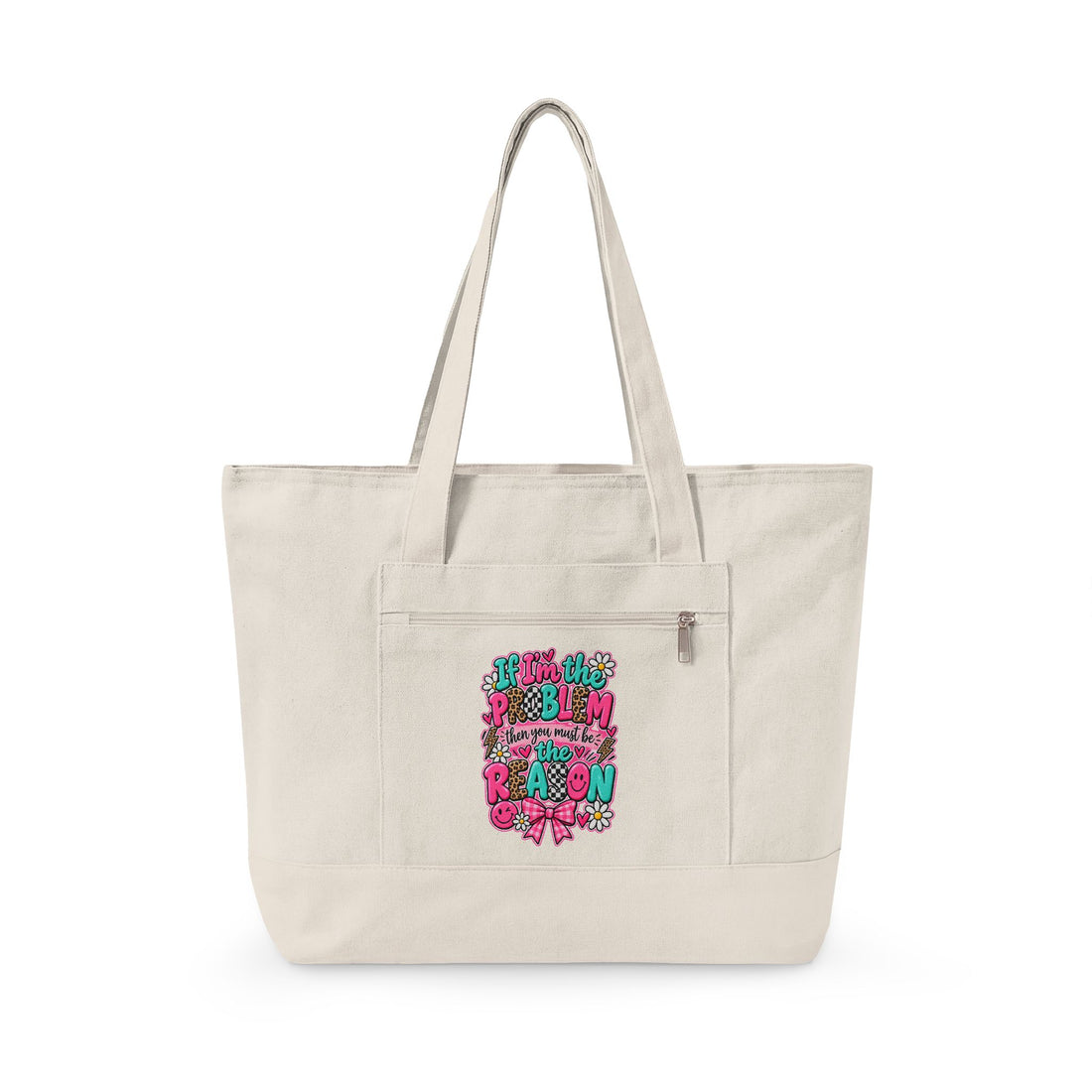 Canvas Tote Bag — Floral 'All You Need Is Love' Zippered Shopper
