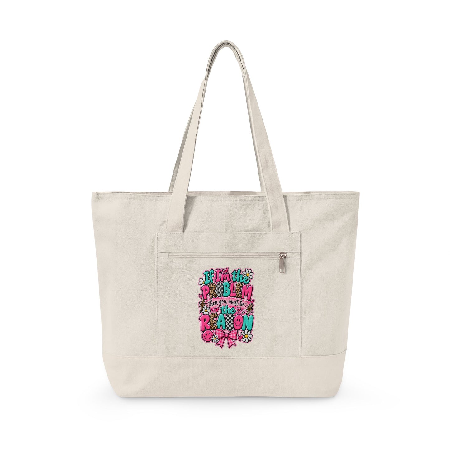 Canvas Tote Bag — Floral 'All You Need Is Love' Zippered Shopper