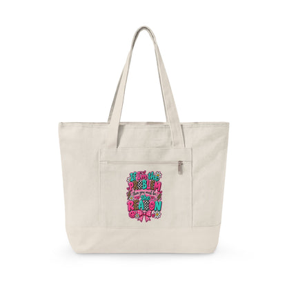 Canvas Tote Bag — Floral 'All You Need Is Love' Zippered Shopper