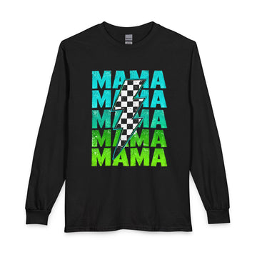 Mama Checkered Lightning Bolt Graphic | Game Day Sports Mom Long Sleeve