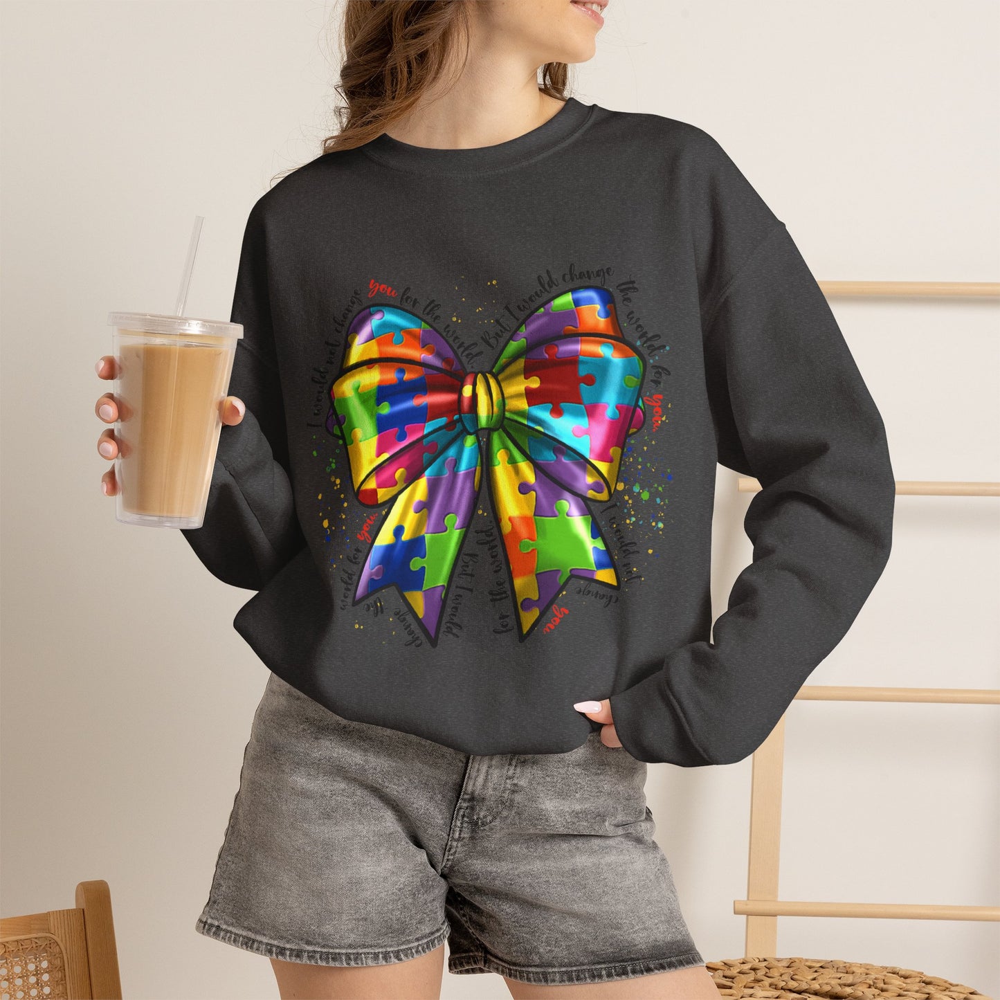 Rainbow Puzzle Bow Sweatshirt — Autism Awareness Crewneck