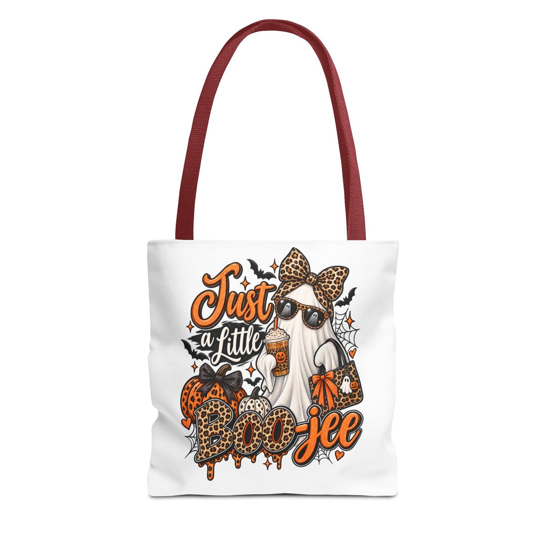 Just a Little Boo-tee Halloween Tote Bag — Leopard Ghost Trick-or-Treat Canvas Tote