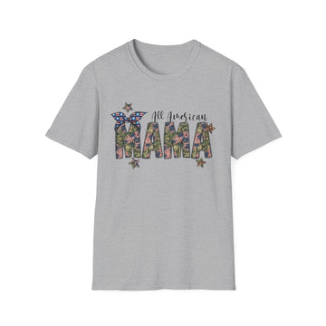 USA All American Mama T-Shirt — Patriotic Floral Mom Tee