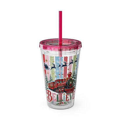 Believe Holiday Tumbler — Christmas Train 16oz Straw Cup