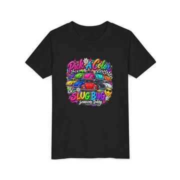 Vintage Bug Graphic Youth Tee — "Pick A Color & Slug Bug Someone Today" Colorful