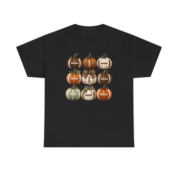 Pumpkin Patch Football Tee — Fall Pumpkin & Football Stacked Design